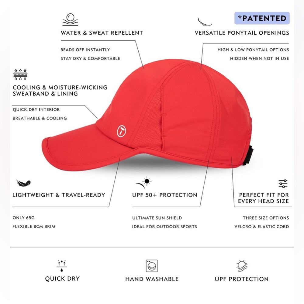 TOP-EX Cooling UV 50 High Ponytail Baseball Cap for Women - Red